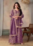 Purple Viscose Tissue Fabric with Pitta work Sharara Suit Set.