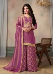 Pink Viscose Tissue Fabric with Pitta work Sharara Suit Set.