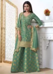 Limegreen Tissue Fabric with Pitta work Sharara Suit Set.