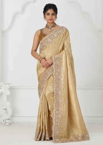 Golden Dola Silk Wedding Wear Saree with Beads & Sequin Work