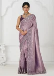Dark Mauve Dola Silk Wedding Wear Saree with Beads & Sequin Work