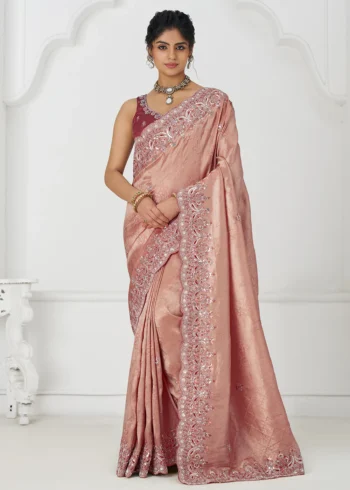 Pink Dola Silk Wedding Wear Saree with Beads & Sequin Work