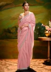 Coral Pink Heavy Embroidered Fancy Fabric Designer Saree With contrast Blouse.