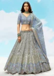 Silver Grey Fancy Silk Fibre Heavy Embroidered Bridal Lehenga Choli Set.