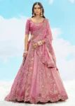 Pink Fancy Silk Fibre Heavy Embroidered Bridal Lehenga Choli Set.