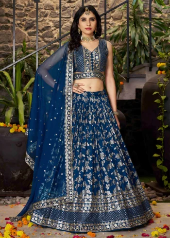 Dove Blue Zari Embroidery Dola Silk Festive Party Lehenga Choli