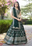 Green Zari Embroidery Dola Silk Festive Party Lehenga Choli