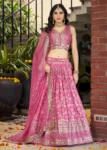Pink Zari Embroidery Dola Silk Festive Party Lehenga Choli