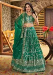 Rama Green Zari Embroidery Dola Silk Festive Party Lehenga Choli