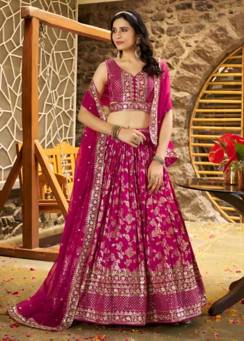 Rani Zari Embroidery Dola Silk Festive Party Lehenga Choli
