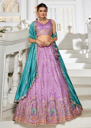 Lavender Tissue Fabric Sequinse Embroidered Semi Stitched Lehenga Choli
