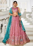Pink Tissue Fabric Sequinse Embroidered Semi Stitched Lehenga Choli