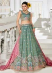 Sea Green Tissue Fabric Sequinse Embroidered Semi Stitched Lehenga Choli