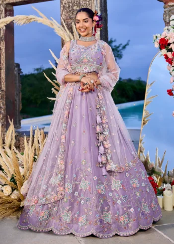 Lavendor Satin Silk Fabric Sequin Embroidered Ready to Wear Lehenga Choli With Dupatta