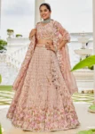 Nude Pink Satin Silk Fabric Sequin Embroidered Ready to Wear Lehenga Choli With Dupatta