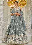 Grey Organza Fabric Beads and Sequin Embroidered Ready to Wear Lehenga Choli With Dupatta