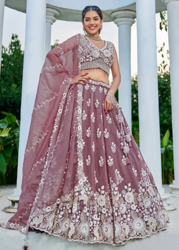 Lavender Organza Fabric Beads and Sequin Embroidered Ready to Wear Lehenga Choli With Dupatta
