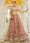 Beige Tissue Fabric Beads and Threads Embroidered Ready to Wear Lehenga Choli With Dupatta