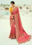 Traditional Red Pure Georgette Embroidered Bandhej Designer Saree