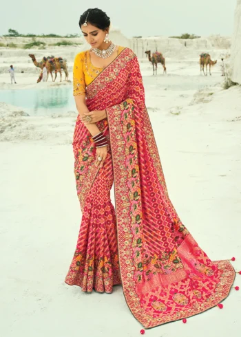 Traditional Red Pure Georgette Embroidered Bandhej Designer Saree