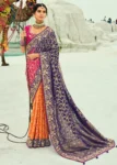 Traditional Purple Rani Pure Georgette Embroidered Bandhej Designer Saree