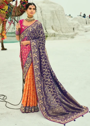 Traditional Purple Rani Pure Georgette Embroidered Bandhej Designer Saree