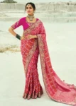 Traditional Red Rani Pure Georgette Embroidered Bandhej Designer Saree