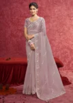 Exquisite Purple Fancy Embroidered Wedding Wear Saree