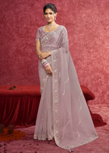 Exquisite Purple Fancy Embroidered Wedding Wear Saree