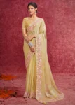Exquisite Yellow Embroidered Wedding Wear Saree