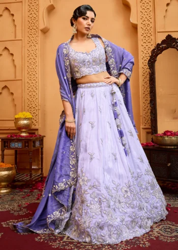 Lavender Tissue Fabric Embroidered Wedding Lehenga Choli
