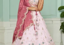 Pink Tissue Fabric Embroidered Wedding Lehenga Choli