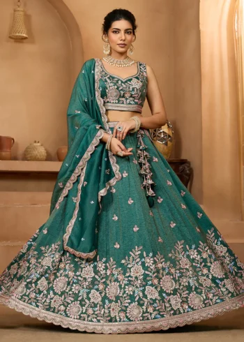 Green Tissue Fabric Embroidered Wedding Lehenga Choli