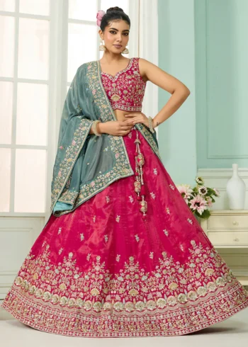 Pink Silk Fabric Sequins embroidery Semi-Stitched Lehenga Choli